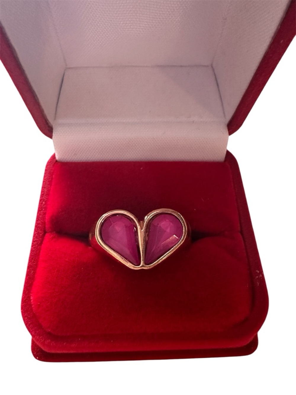 Gold-Tone Pink Heart Double Teardrop Ring